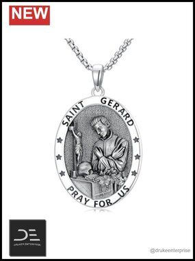 Sterling Silver Saint Gerard Medal Necklace, Patron Saint Amulet Jewelry, 22